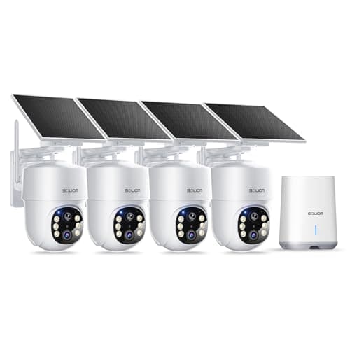 SOLIOM- 5MP Security Cameras Wireless Outdoor, No Subscription & Solar Powered,4-Cam Pack Cameras for Home Security with 360° Auto Motion Tracking, 3K Color Night Vision,5G & 2.4G Router Compatible
