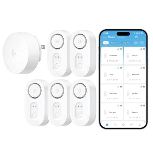 GoveeLife Upgraded Smart Water Leak Detector 1s with 1804ft Ultra-Long Range, WiFi Water Sensor with SMS/Email/APP Push and Sound Alarm,5-Year Battery Life, 5 Pack, Suit for Home, Basement, Kitchen