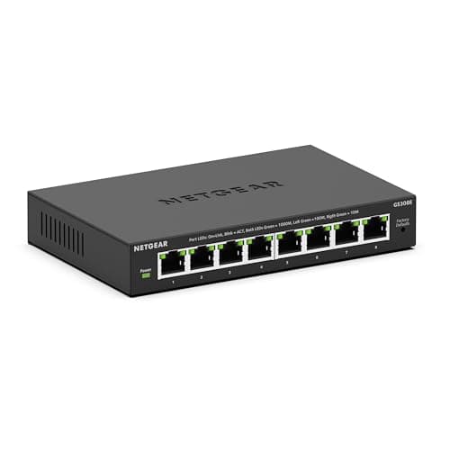 NETGEAR 8-Port Gigabit Ethernet Easy Smart Managed Essentials Switch (GS308E) - Desktop or Wall Mount, Home Network Hub, Office Ethernet Splitter, Silent Operation