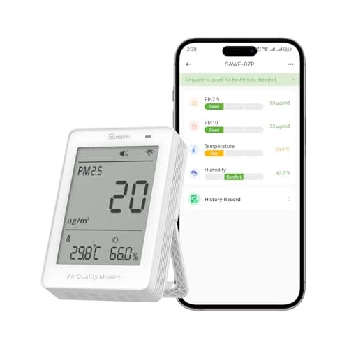 SONOFF Smart Indoor Air Quality Monitor with PM2.5, PM10, Temperature & Humidity Sensor, Real-Time Display & Alarm, Matter-Compatible, 2.4GHz WiFi, 3.73-inch Screen, for Bedroom, Nusery Room
