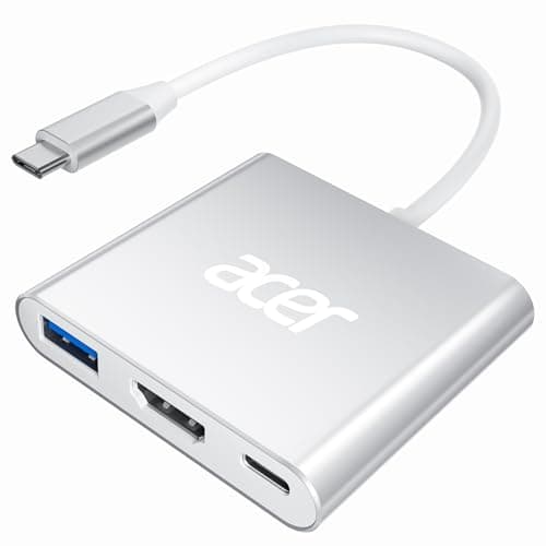 Acer USB C to HDMI Adapter, 4K USB C Hub with 100W PD, USBA 3.0 Port, HDMI to USBC Multiport Digital AV Converter for MacBook Pro/Air, iPad, Tablets, TV, Monitor and More (Silver)