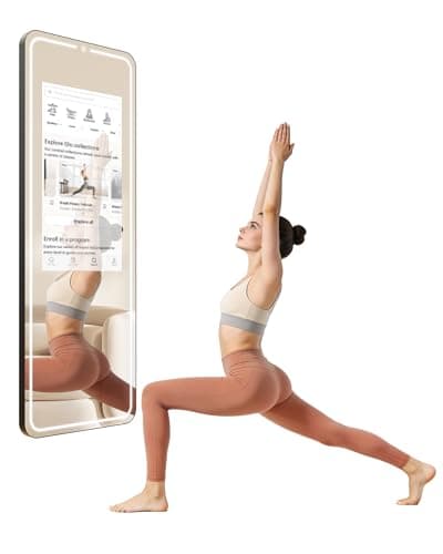 HARZHI MWE Smart Gym Mirror for Home Workout, HD Touch Screen Reflective Surface, Andriod OS, No VIP Fees Voice Control, Music Sync Light Strip, for Home Gym/Yoga/Dance