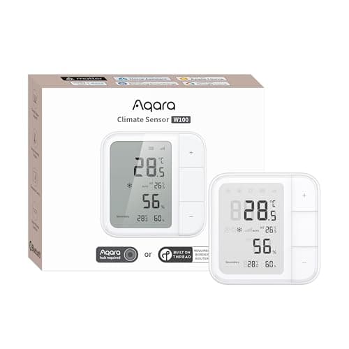 Aqara Thread/Zigbee Smart Climate Sensor W100,Temperature and Humidity Monitoring,Wireless Remote HVAC Control, 3 Customizable Smart Buttons,Works with HomeKit, Alexa, Google & More