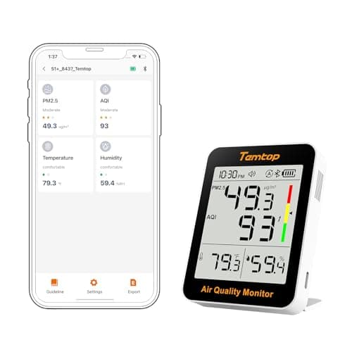 Temtop Smart Air Quality Monitor - Indoor Air Quality Meter with PM2.5, AQI, Temperature and Humidity Detector for Home, Office or School, App Connectivity, OTA Updates, 60-Day Battery Life