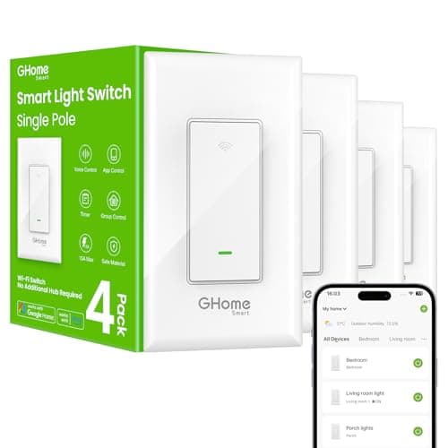 GHome Smart Switches for Lights, WiFi Smart Light Switch Works with Alexa and Google Home, Single-Pole, Neutral Wire Required, 2.4Ghz WiFi Light Switch with APP Control, No Hub Required, UL FCC Listed