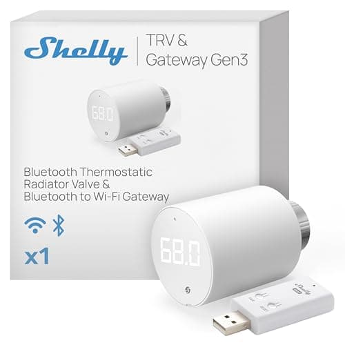 Shelly Blu TRV & Blu Gateway Gen3, Bluetooth-Operated Smart Thermostatic Valve, Smart Thermostatic Radiator Valve, Temperature Control, Home Automation, Compatible with Alexa, Google, Home Assistant