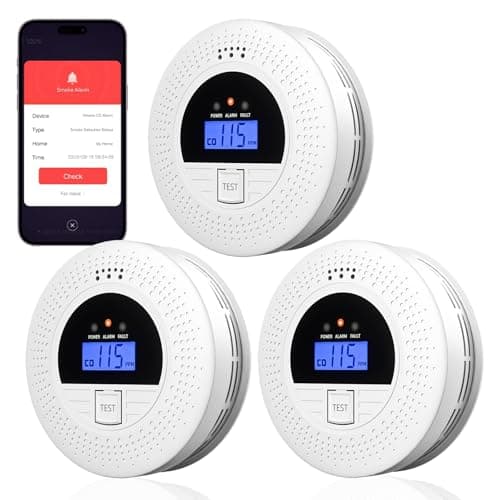 WiFi Smoke and CO Detector 3-Pack | Smart APP Alert & Real-Time LCD Display 85dB Loud Alarm, Phone Notifications, Easy Install, Battery Powered for Bedroom/Kitchen/Living Room