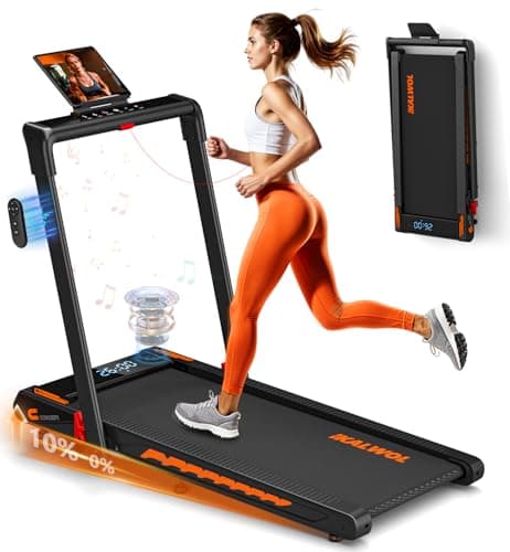 Treadmill with Speaker, 6-in-1 7.5MPH Foldable Treadmill for Home with App Compatible, Walking Pad with 10% Incline, LED Display, 3.0HP Brushless Drive, 350 LB Weight Capacity, 12 HIIT Programs