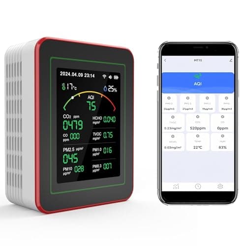 Professional 15-in-1 Air Quality Monitor with Smartphone APP - Dual Chip - Sensors Detect CO2, PM2.5/PM10, HCHO, TVOC | Real-Time Alerts & Custom Thresholds | for Home, Car, Office, Plants, Pets