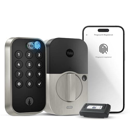 Yale Assure Lock 2 Touch Deadbolt, Satin Nickel Smart Entry Door Lock with Z-Wave (ZW3) Connected Touch Keypad and Fingerprint Scanner with Back-up Key, YRD410-F-ZW3-619