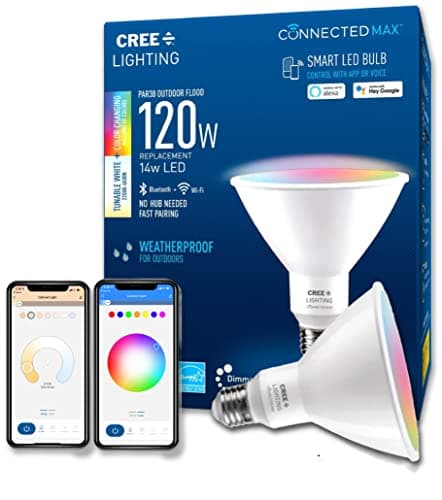 Cree Lighting Connected Max Smart Led Bulb Par38 Outdoor Flood Tunable White + Color Changing, 2.4 Ghz, Works with Alexa and Google Home, No Hub Required, Bluetooth + WiFi, 1Pk