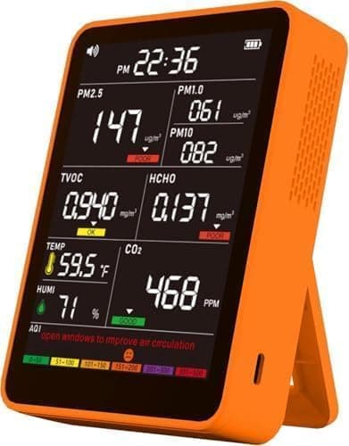 Professional Indoor Air Quality Monitor with AQI Beep Alarms, Portable Real-Time Detector for Home Cars Plants and Pets (Orange)