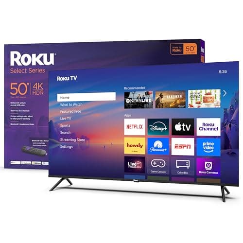 Roku Smart TV – 50-Inch Select Series, 4K HDR TV – RokuTV with Enhanced Voice Remote – Flat Screen LED Television with Wi-Fi for Streaming Live Local News, Sports, Family Entertainment