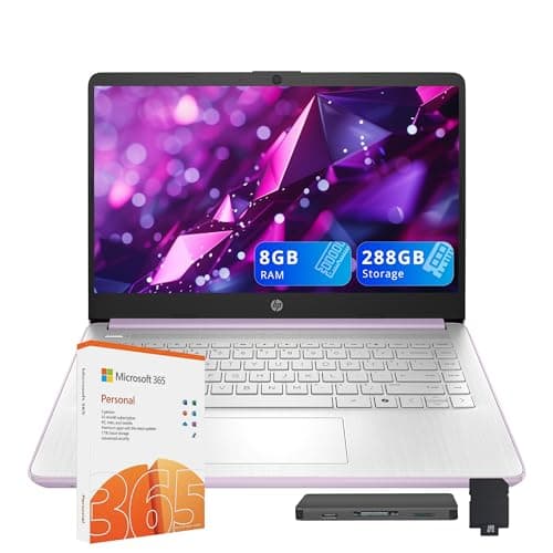 HP Stream 14" HD Laptop for Student&Business, Intel Processor N150, 8GB RAM, 288GB Storage (128GB UFS + 160GB Docking Station Set), Intel Graphics, Copilot, 1 Year Office 365, Webcam, Win 11, Purple