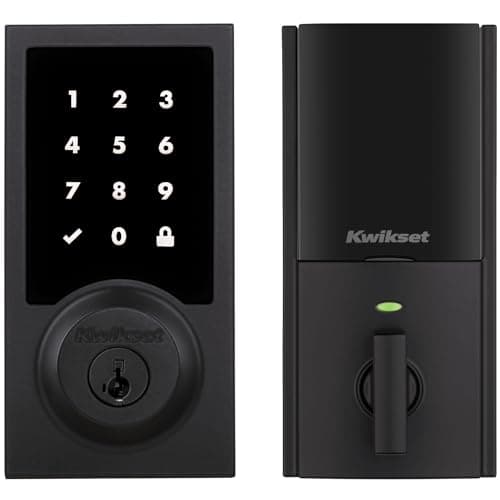 Kwikset HomeConnect 918 Contemporary Z-Wave Long Range Enabled Touchscreen Lock Works with Ring Alarm, Samsung SmartThings Hub Required, Sold Separately in Matte Black