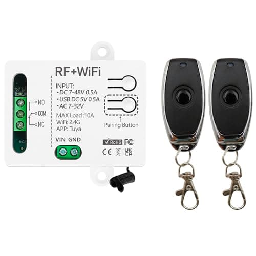 DieseRC Tuya 1 Channel WiFi Smart Switch, DC 5V 12V 24V 36V Passive Output Relay Module, with 2X RF Remote Control, Compatible with Alexa/Google Home