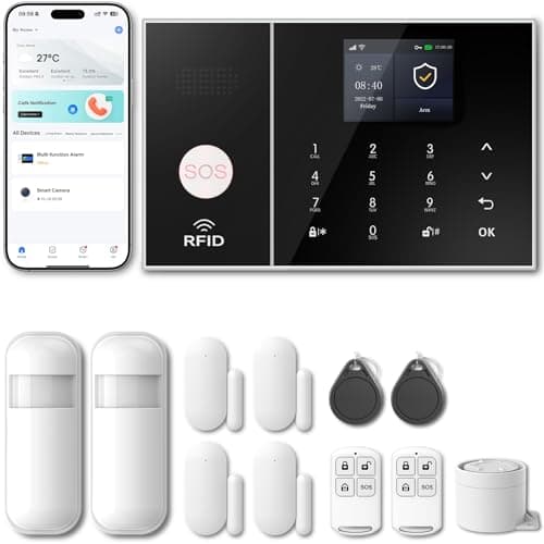 PGST Security Alarm System 99+3 Zone Auto Dial WiFi+GSM/4G Home Burglar Security Wireless GSM Alarm System Detector Sensor Kit Remote Control,Smart Life Tuya APP,NO Monthly Fees