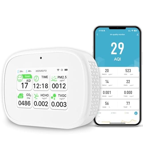 18-in-1 Smart Air Quality Monitor - Indoor WiFi Air Quality Detector with Dual Chip, Real-Time for AQI, CO2, PM2.5, PM1.0, PM10, TVOC, HCHO, Time Display, Temperature & Humidity with APP (White-White)