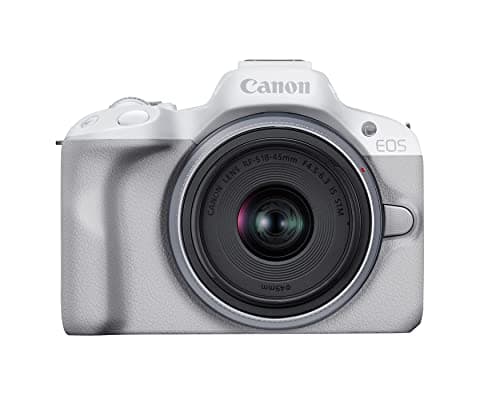 Canon EOS R50 Mirrorless Camera RF-S18-45mm F4.5-6.3 is STM Lens Kit, 24.2 Megapixel CMOS (APS-C) Sensor, 4K Video, Hybrid Camera, Photo and Video, Vlogging, Content Creator, RF Mount, White