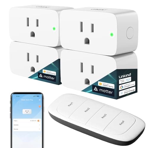 Linkind Matter Smart Plug with Remote, Work with Apple Home, Siri, Alexa, Google Home, SmartThings, Smart Outlet 15A/1800W Max, Smart Automation, Remote Control,Timer&Schedule, 2.4G Wi-Fi, 4 Pack
