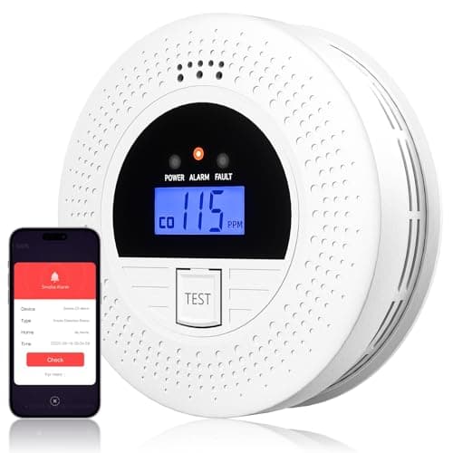 WiFi Carbon Monoxide & Smoke Detector 2-in-1 with Clear Display, Battery Powered, 85dB Warning, Test Button, Portable,Perfect for Bedroom,Living Room,RV, Essential for Family