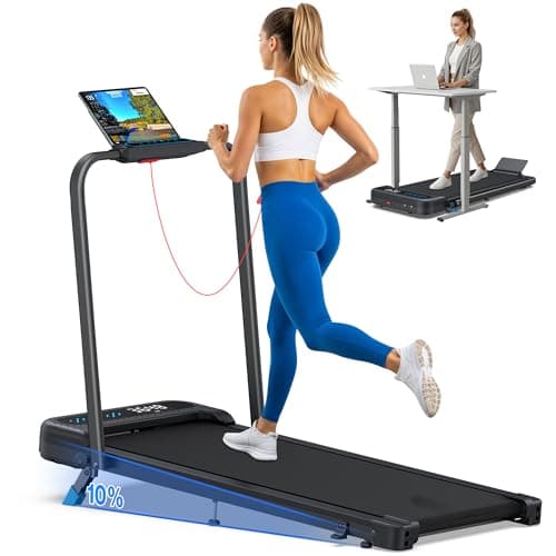 Foldable Treadmill with 10% Incline, 4 in 1 Compact Walking Pad Treadmill with Handle Bar for Home Small Spaces, 3.0HP Portable Quiet Under Desk Treadmills, 320LBS Capacity, Smart APP, LED Display