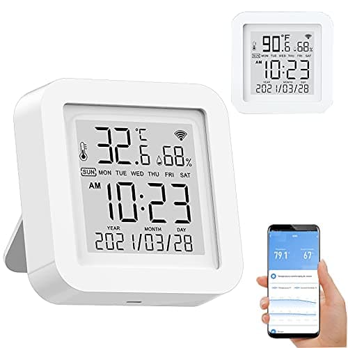 Smart WiFi Temperature Humidity Monitor: TUYA Wireless Temperature Humidity Sensor with APP Notification Alerts, WiFi Thermometer Hygrometer for Home Pet Garage,Compatible with Alexa