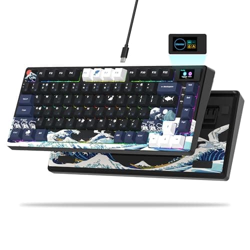 Womier SK80 75% Keyboard with Color Multimedia Display Mechanical Gaming Keyboard Creamy Sound, Wired Hot Swappable Gasket Mount RGB Custom Key Board, Pre-lubed Stabilizer for Mac/Win, Black Kanagawa