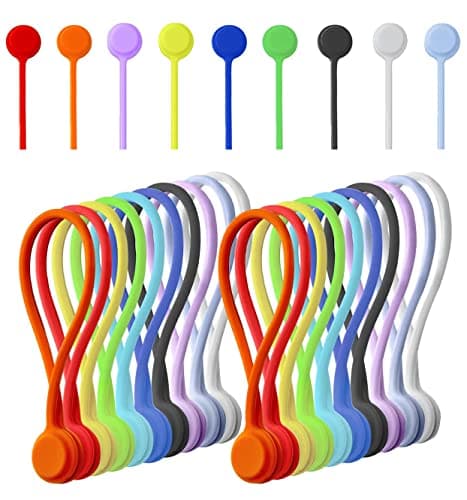 20 Pack Reusable Silicone Magnetic Cable Ties Twist Ties for Home/Office Cord Wrap, Cable Organizer, Magnetic Cord Holder, Cable Organizer Fridge Magnets - Perfect Smart Home Gadgets! 10 COLORS
