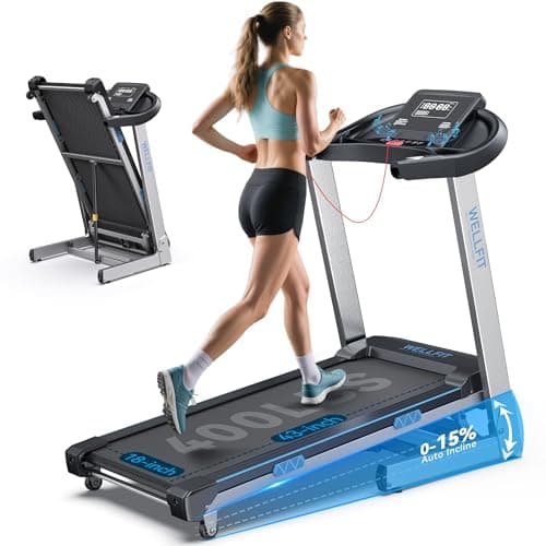 WELLFIT Foldable Treadmill for Home - 400LBS Capacity Folding Treadmills with Handlebar,4.0HP Auto Incline Heavy Duty Treadmill Heart Rate Sensor, LED Display, App Control